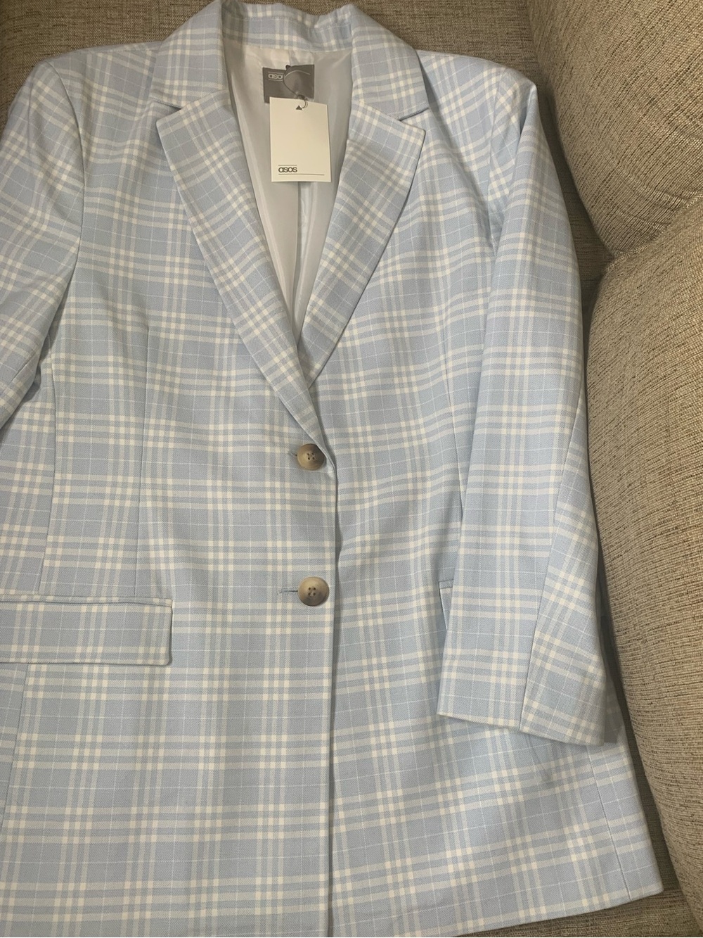 NWT ASOS Oversized Blazer in Blue/White Plaid, Size 6 - Picture 8 of 9